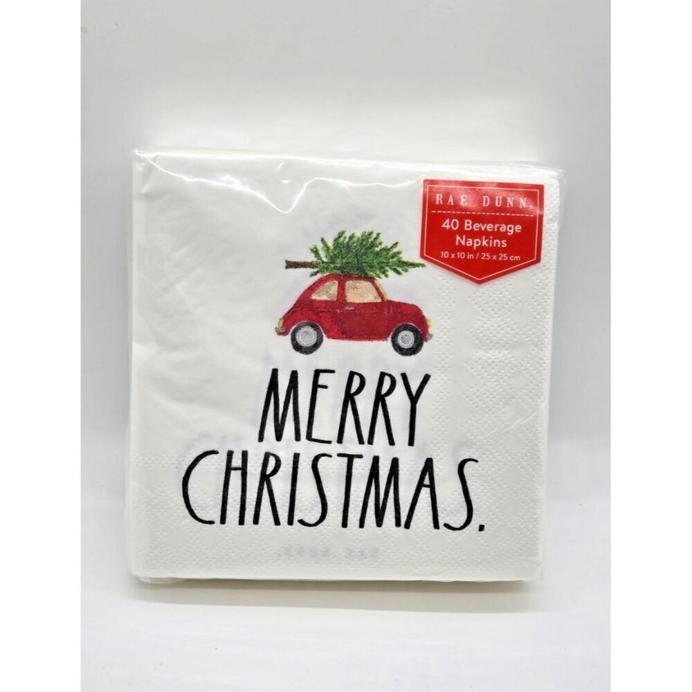 RAE DUNN Merry Christmas tree on the car of 40 Paper 3 ply Beverage Napkins